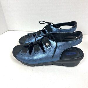 Wolky Arena Gladiator Wedge Metallic Blue Leather Comfort Sandals EU 38 US 7.5